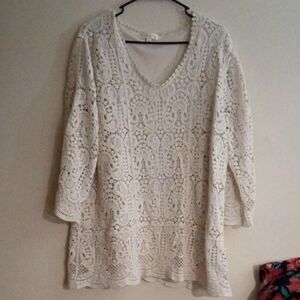 ADIVA Crochet Lightweight Cotton Top with Lining & 3/4 Bell Sleeves 2X